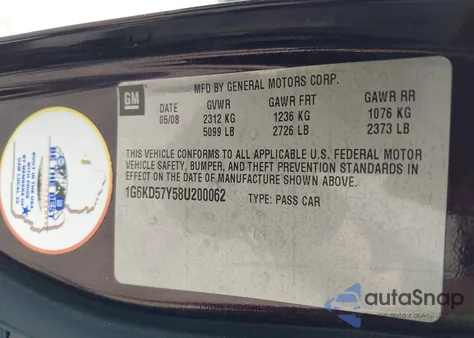 2008 Cadillac Dts 1Sd z USA, uszkodzony, nr VIN 1G6KD57Y58U200062
